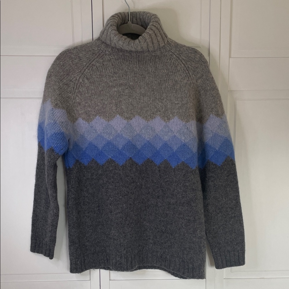 VTG Paris Sports Club Wool Blend Gray and Blue Turtleneck Sweater SzM